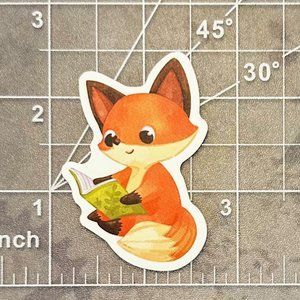 🌟🦊Adorable Reading Fox Waterproof Vinyl Sticker🦊 🌟